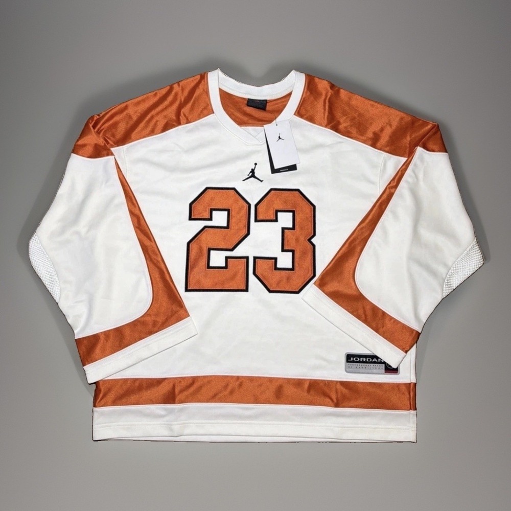Men Size LARGE Jordan Brooklyn Collegiate Hockey Jersey White Orange HV0109-133